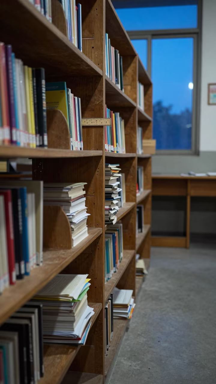Twilight Library Aisle Woodshop Classroom Bogura in in a woodshop classroom near Bogura