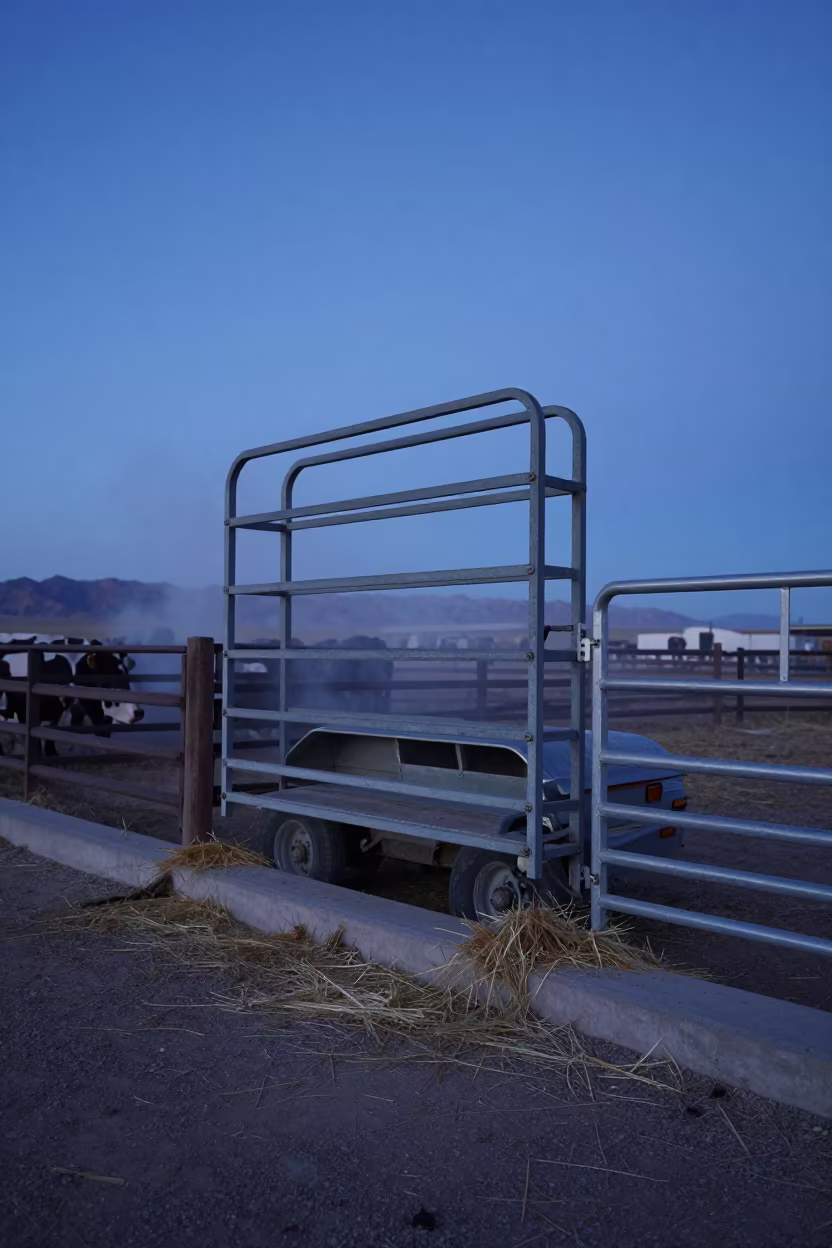 Twilight Livestock Trailer Wash Rack Nevada in beside a pasture gate in Nevada