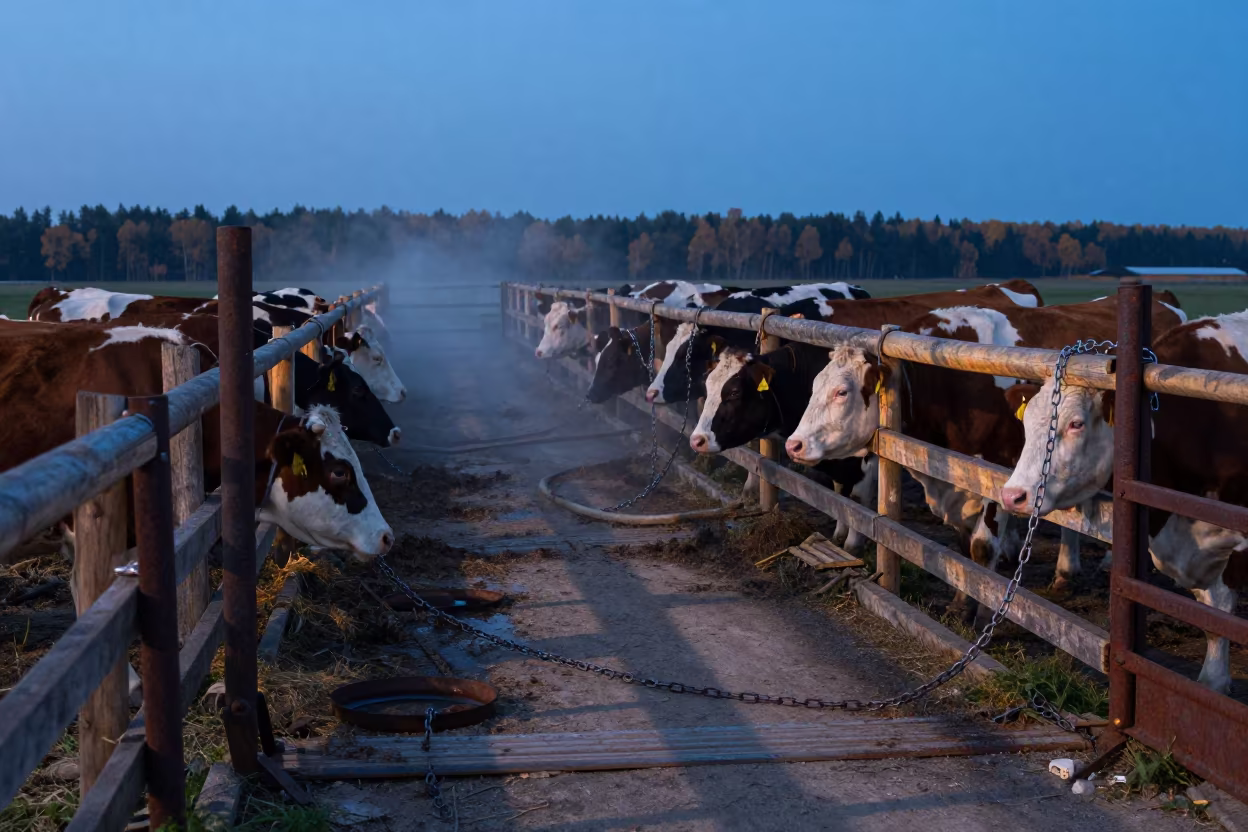 Twilight Livestock Turn at Belarus Stockyard in at a stockyard loading ramp in Belarus