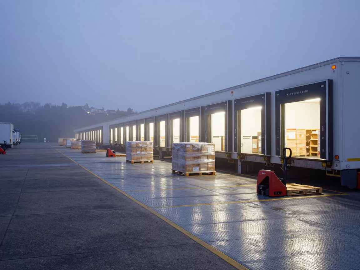 Twilight Loading Dock Operations Bondi Warehouse in in a trailer yard outside the warehouse near Bondi, Sydney