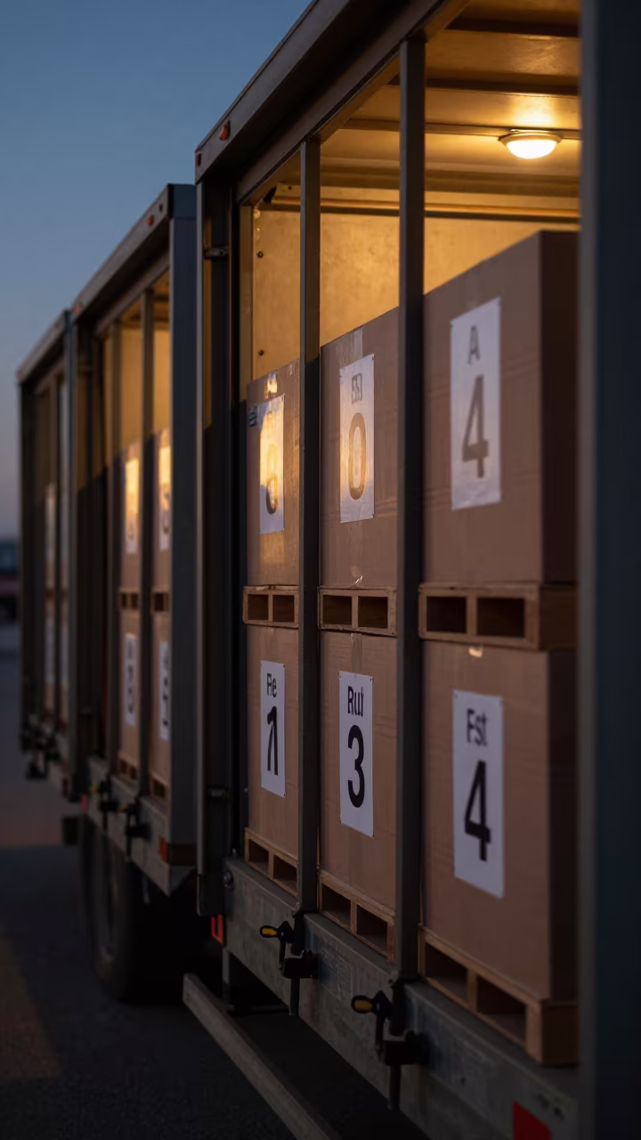 Twilight Logistics Corridor With Nested Bins in inside a fulfillment packing zone in Ismailia