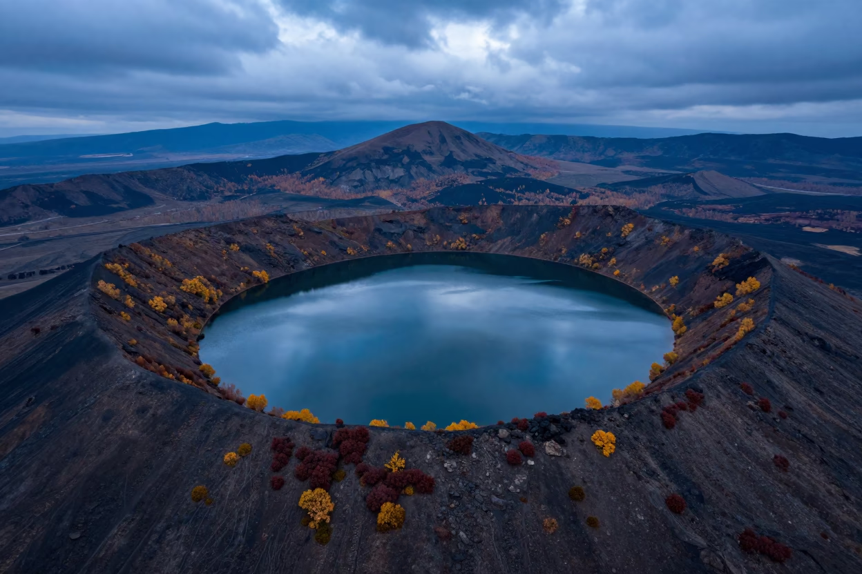 Twilight Maar Lake Aerial View Near Bishkek in near Bishkek
