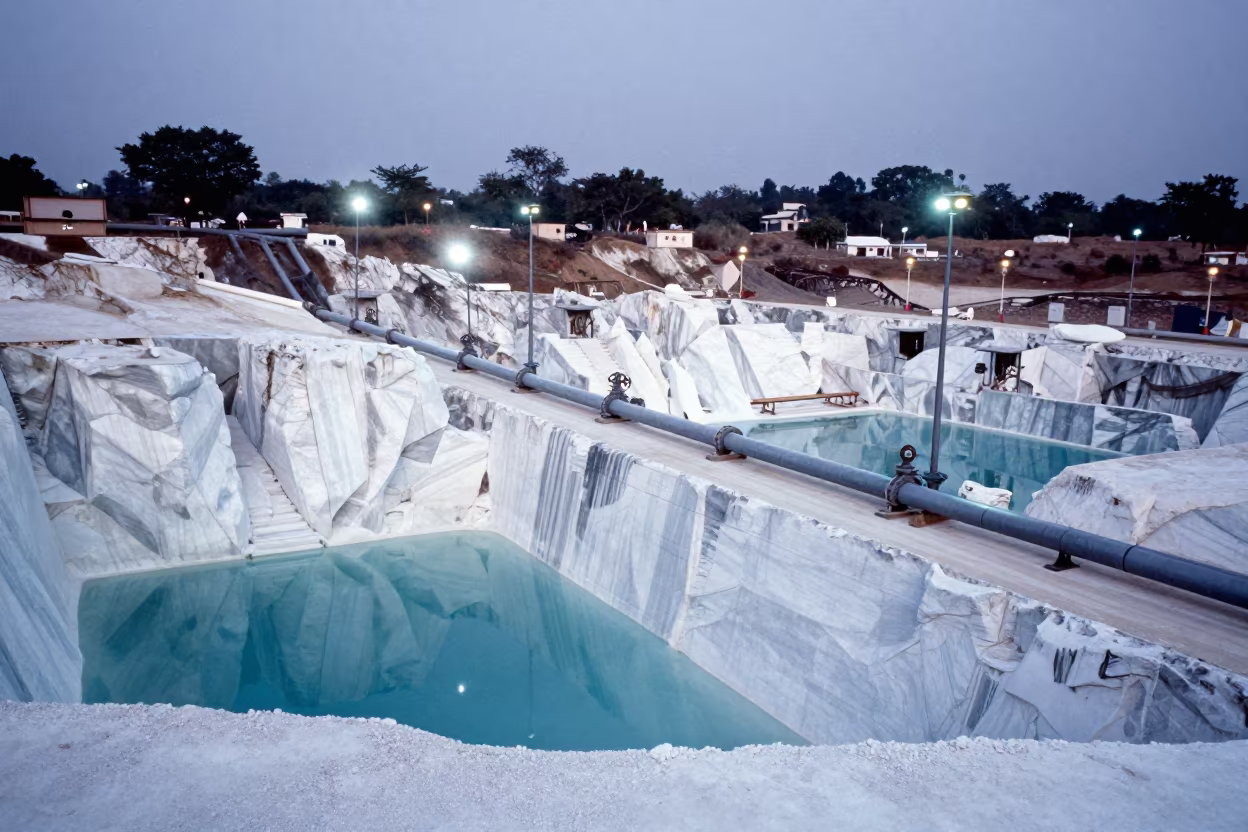 Twilight Marble Quarry Odisha Service Road in along a service road lined with pipes in Odisha