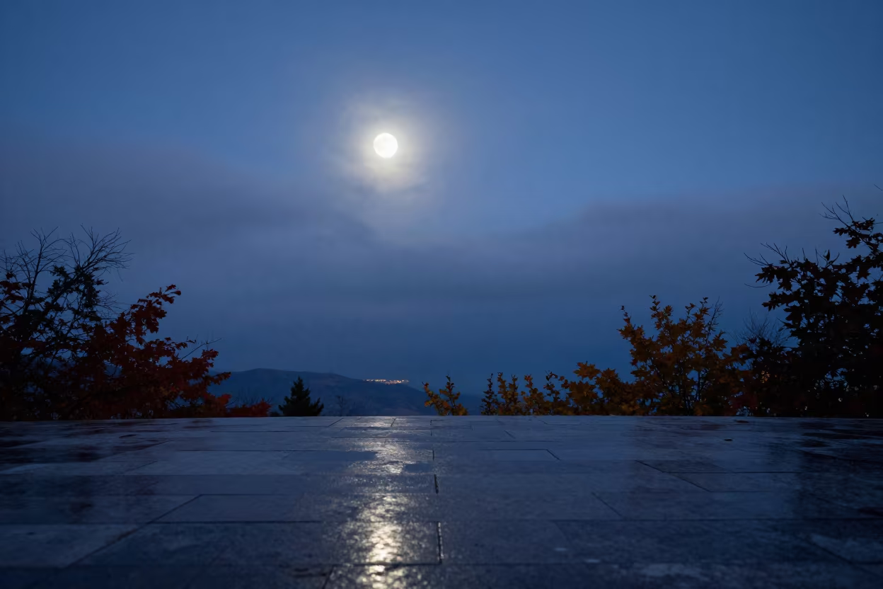 Twilight Moon and Planets Over Albania Overlook in beneath a dark-sky overlook in Albania
