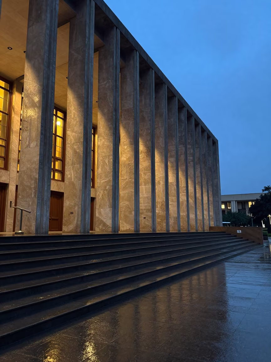 Twilight Museum Wing Steps Ndjamena in inside a skylit passageway near Ndjamena