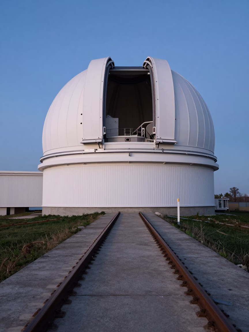 Twilight Observatory Dome Opening at Launch Site in near a weather balloon launch site near Trieste