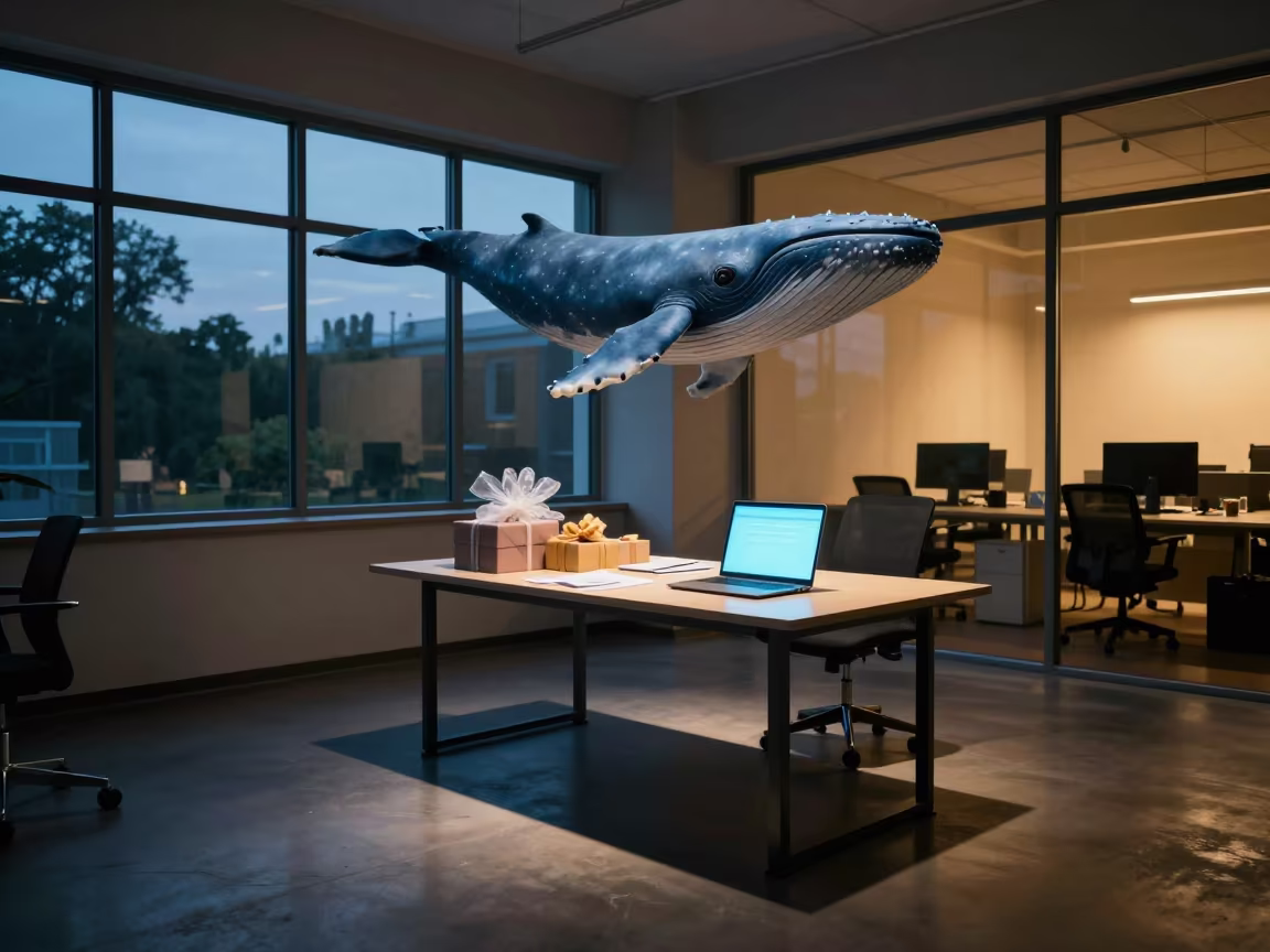 Twilight Office Gift Table with Whale Shadow in inside an open-plan office bay near Russeifa