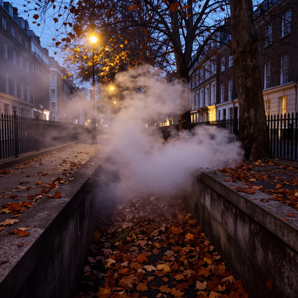 Twilight on Autumn Leaves in London in in London, United Kingdom