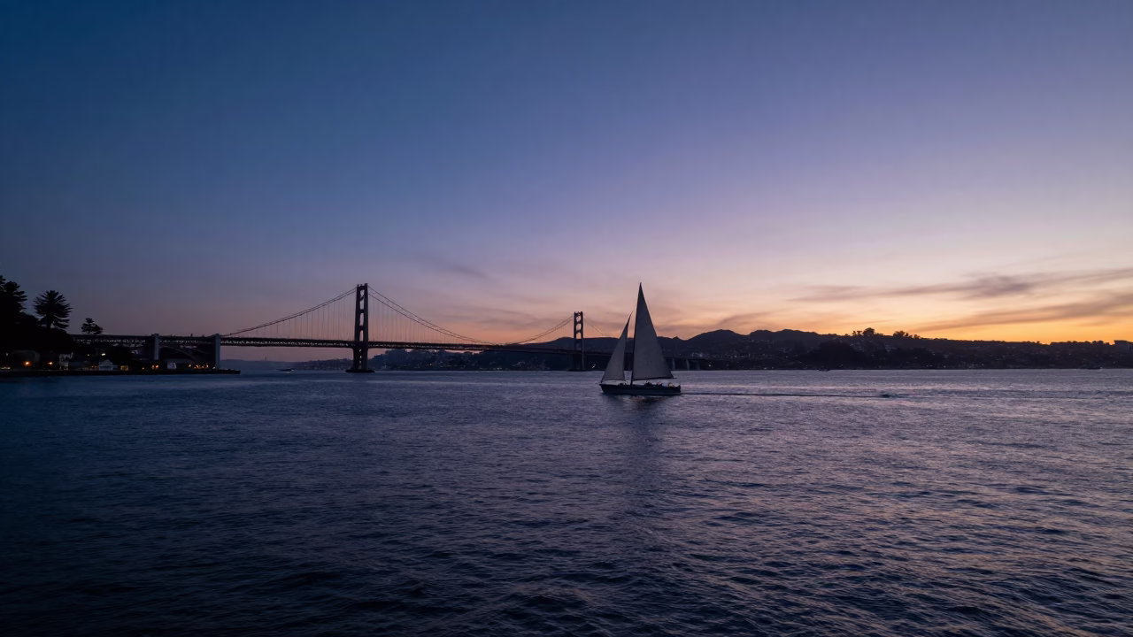 Twilight on Bay in San Francisco in in San Francisco, California, United States