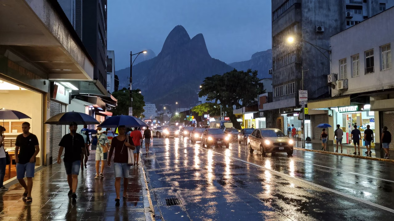 Twilight on Busy Street in Rio De Janeiro in in Rio de Janeiro, Brazil