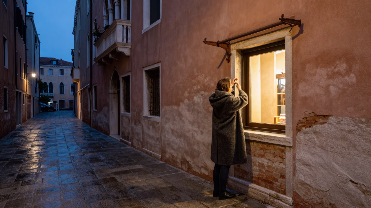 Twilight on Coat Hook in Venice in in Venice, Italy