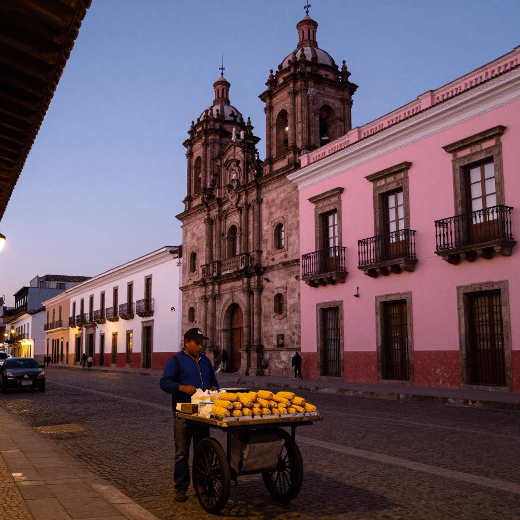 Twilight on Colonial Architecture in Quito in in Quito, Ecuador