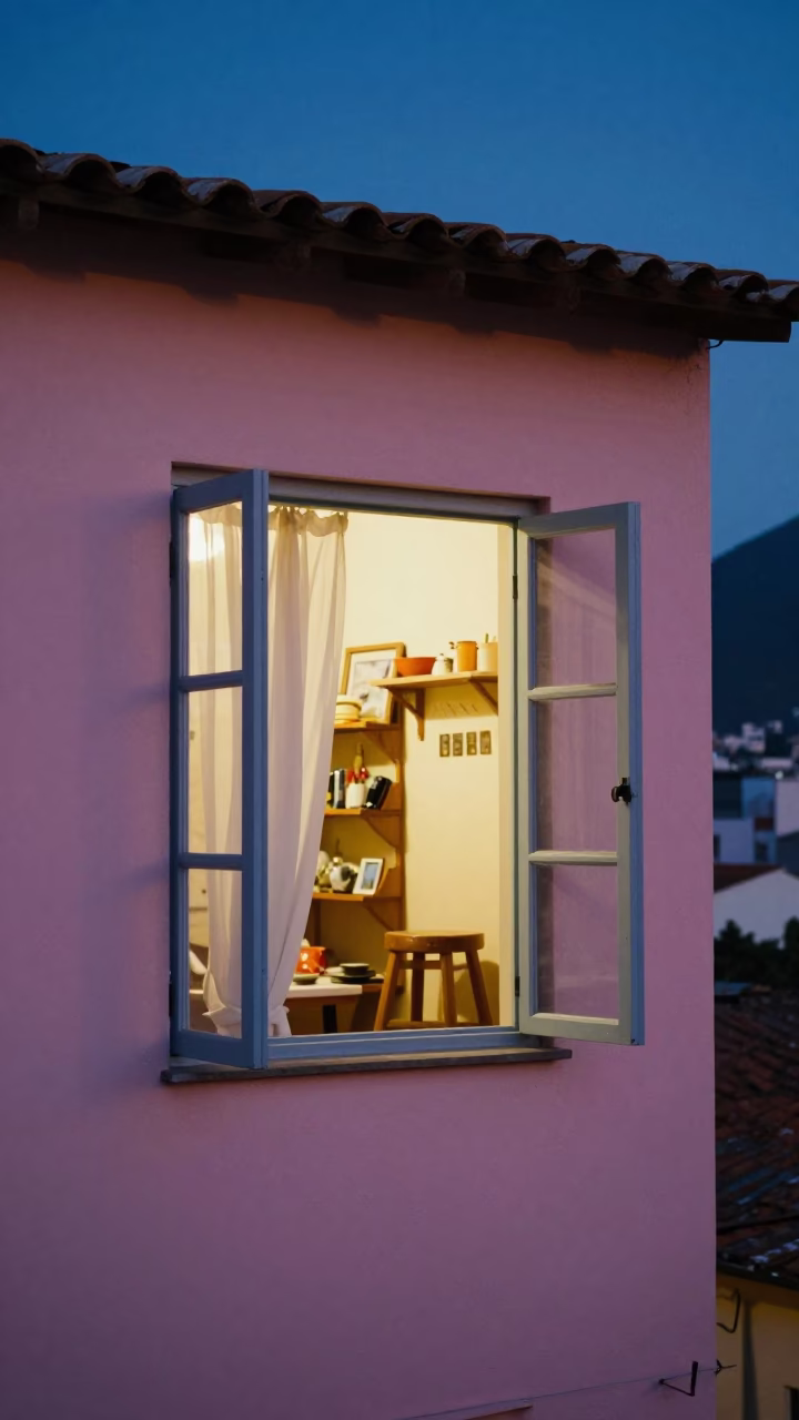 Twilight on Colorful Apartment Window in Rio De Janeiro in in Rio de Janeiro, Brazil