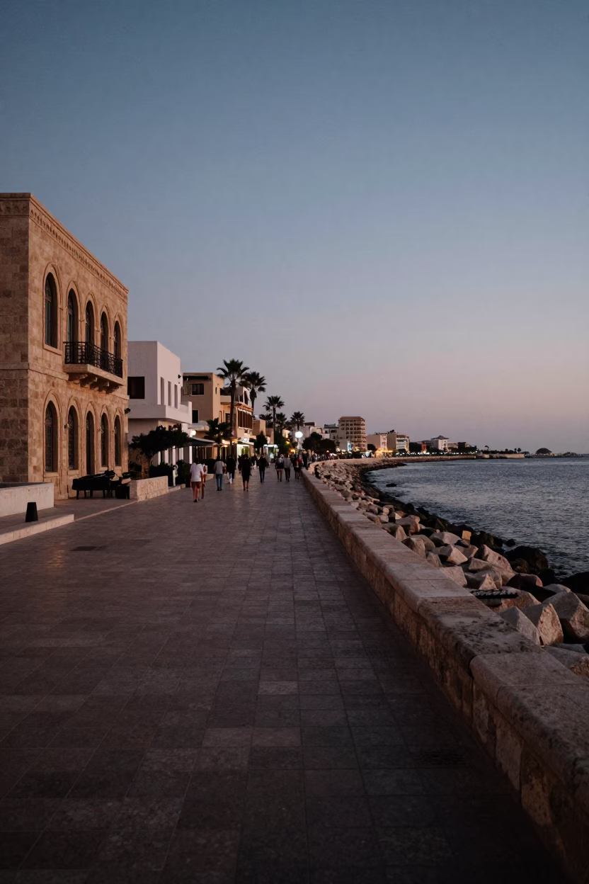 Twilight on Corniche Waterfront in Alexandria in in Alexandria, Egypt