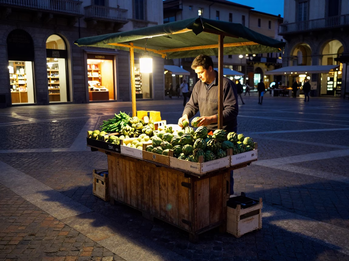 Twilight on Fruit Crates in Milan in in Milan, Italy