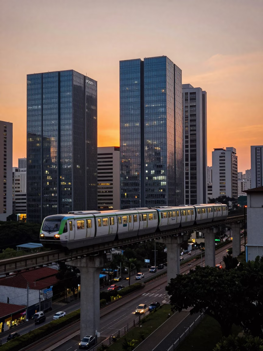 Twilight on Glass Towers in São Paulo in in São Paulo, Brazil