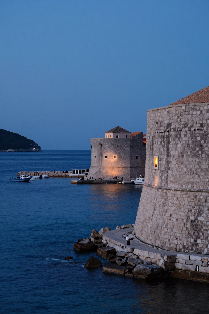 Twilight on Harbor Scene in Dubrovnik in in Dubrovnik, Croatia