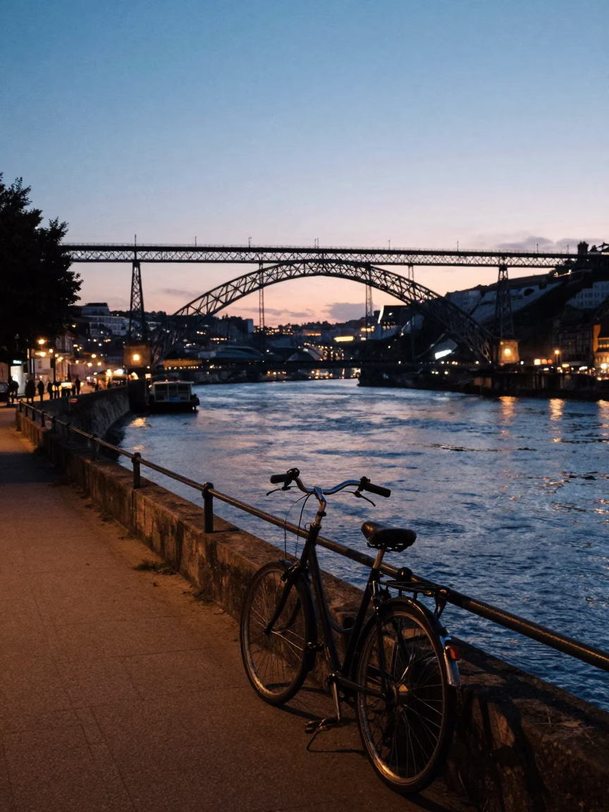 Twilight on Riverfront in Porto Portugal in in Porto, Portugal