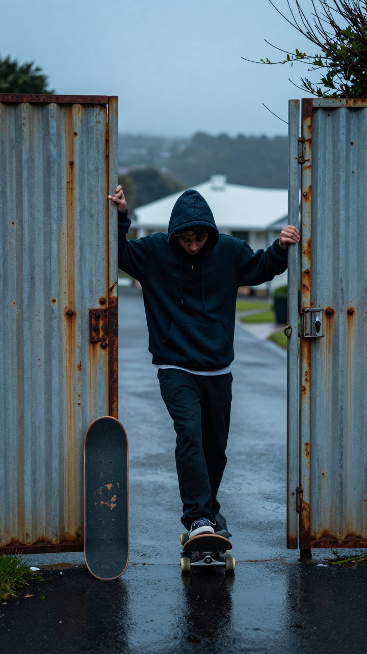 Twilight on Skateboarder in Wellington in in Wellington, New Zealand