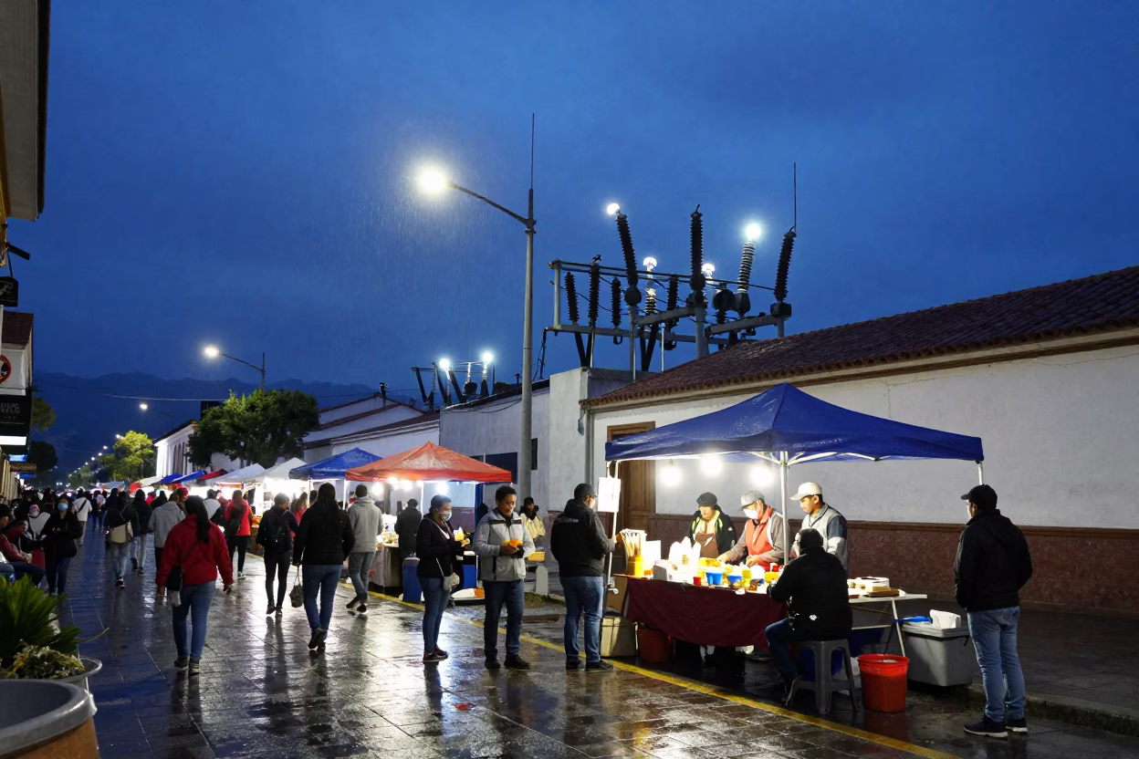 Twilight on Street Market in Quito in in Quito, Ecuador