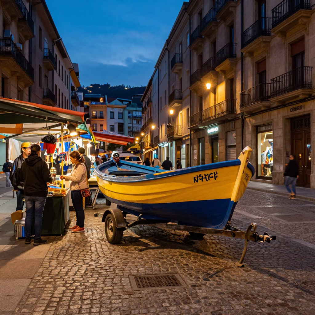 Twilight on Street Scene in Bilbao in in Bilbao, Spain