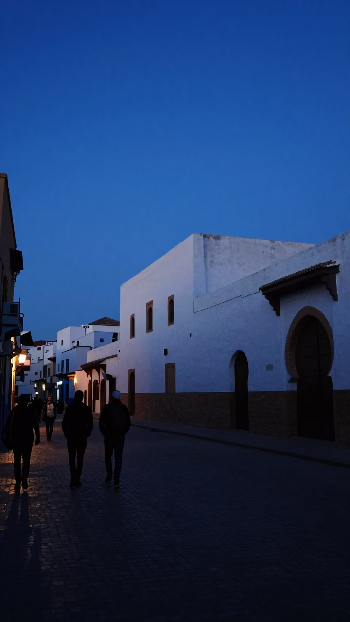 Twilight on Street Scene in Casablanca in in Casablanca, Morocco
