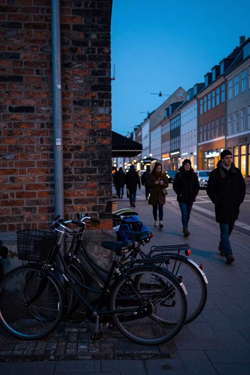 Twilight on Street Scene in Copenhagen in in Copenhagen, Denmark