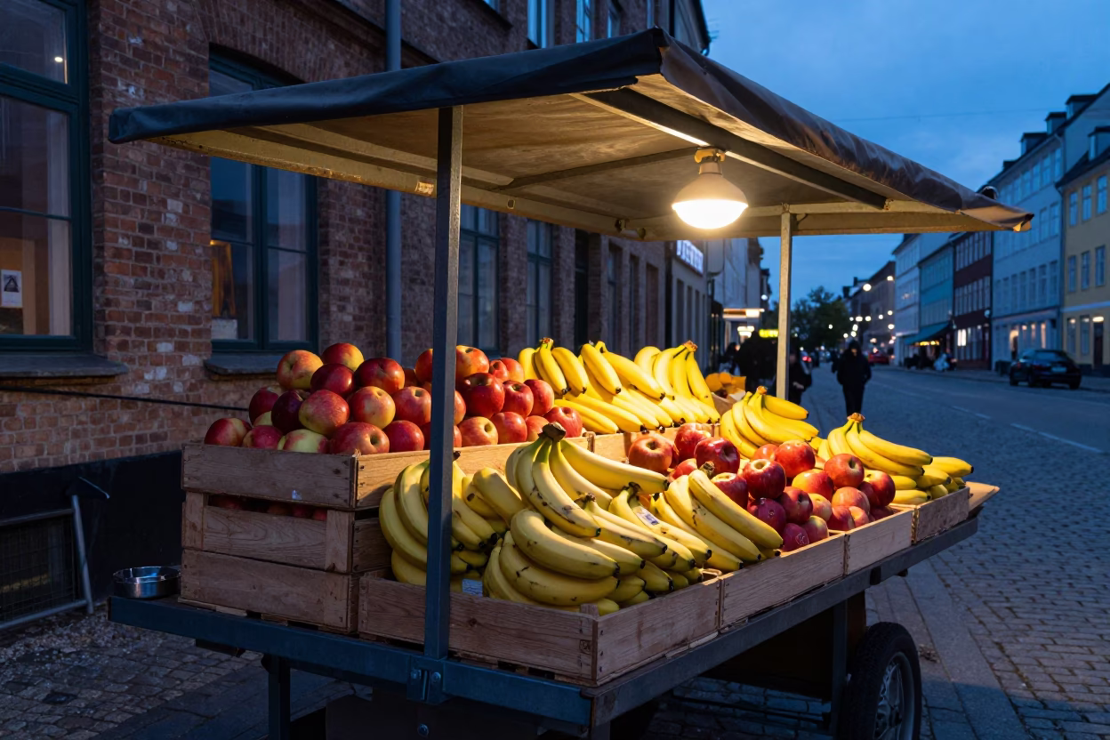 Twilight on Street Scene in Copenhagen in in Copenhagen, Denmark