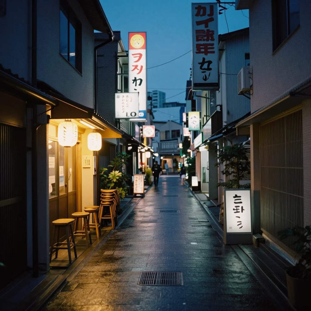 Twilight on Street Scene in Fukuoka in in Fukuoka, Japan