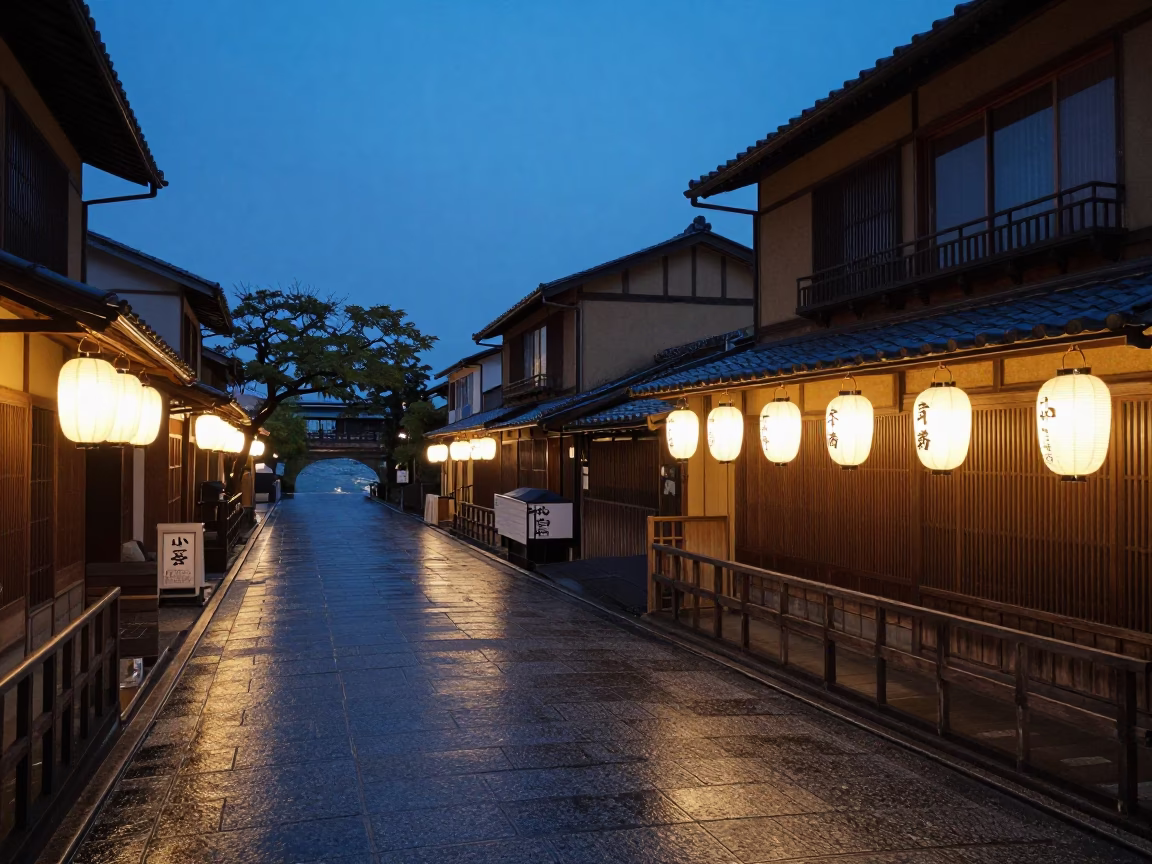 Twilight on Street Scene in Kyoto in in Kyoto, Japan