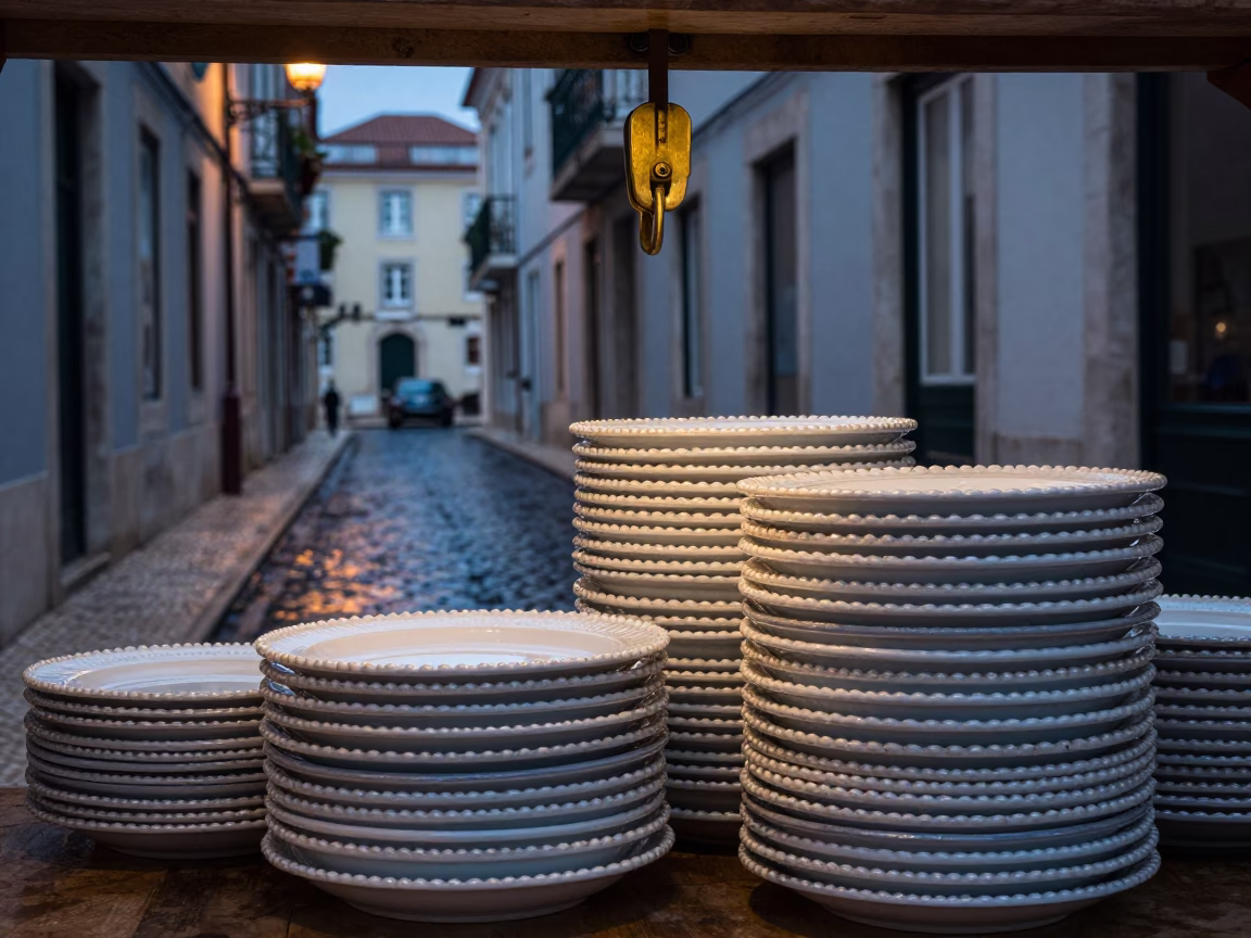 Twilight on Street Scene in Lisbon in in Lisbon, Portugal