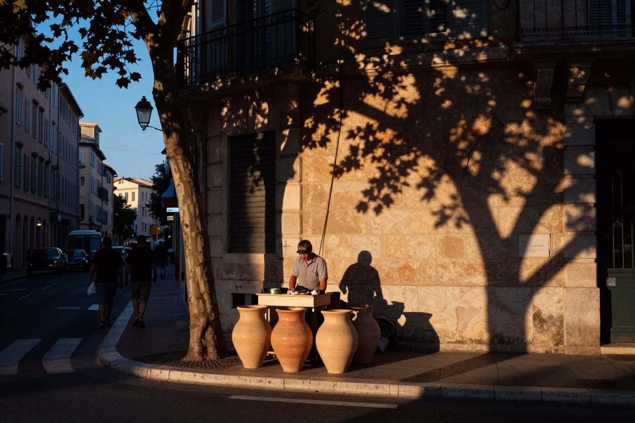 Twilight on Street Scene in Marseille in in Marseille, France