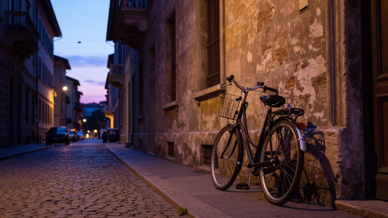 Twilight on Street Scene in Milan in in Milan, Italy