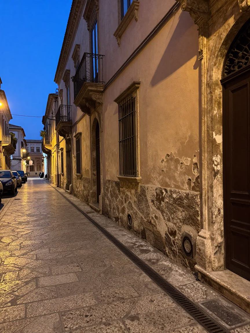 Twilight on Street Scene in Palermo in in Palermo, Italy