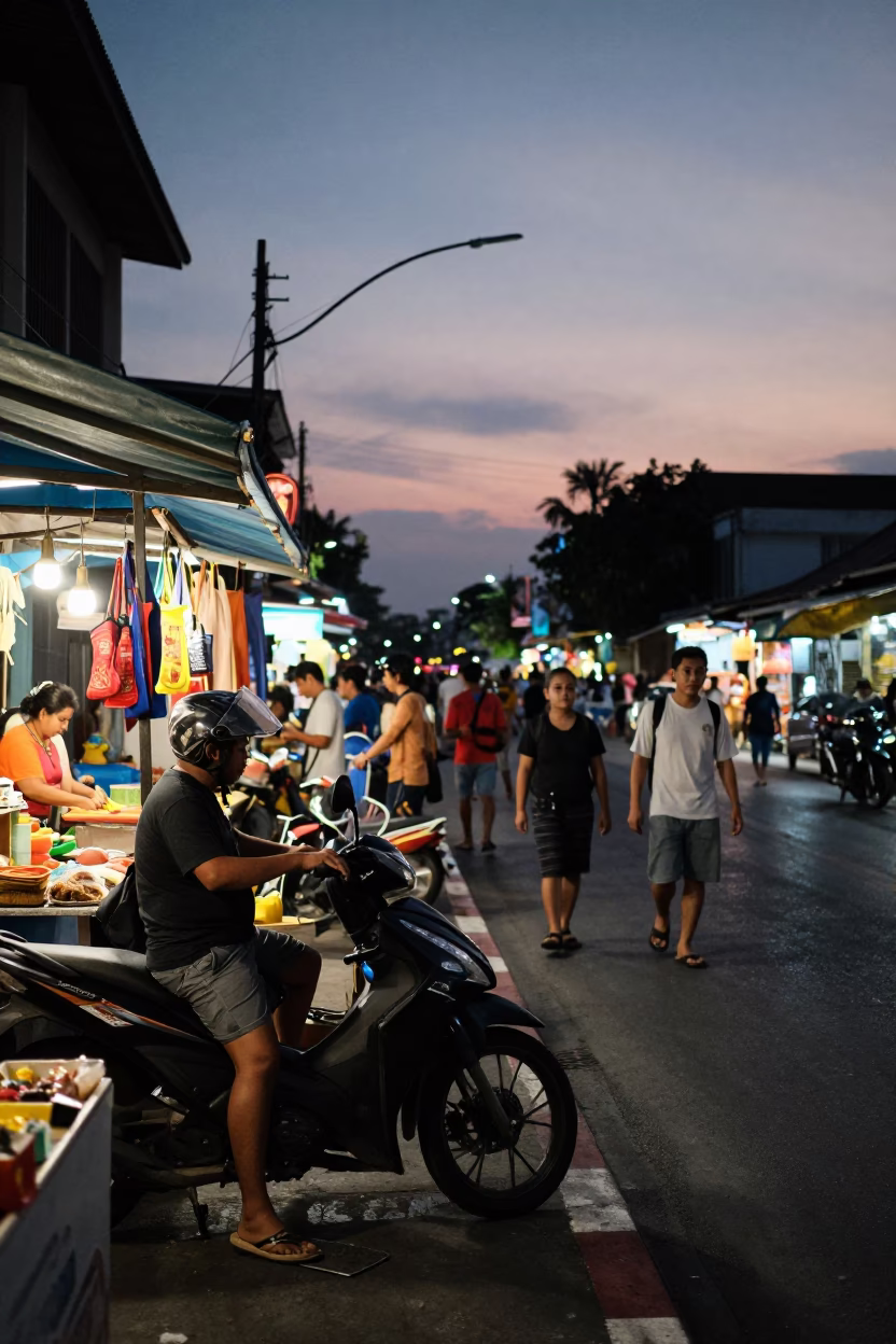 Twilight on Street Scene in Phuket in in Phuket, Thailand