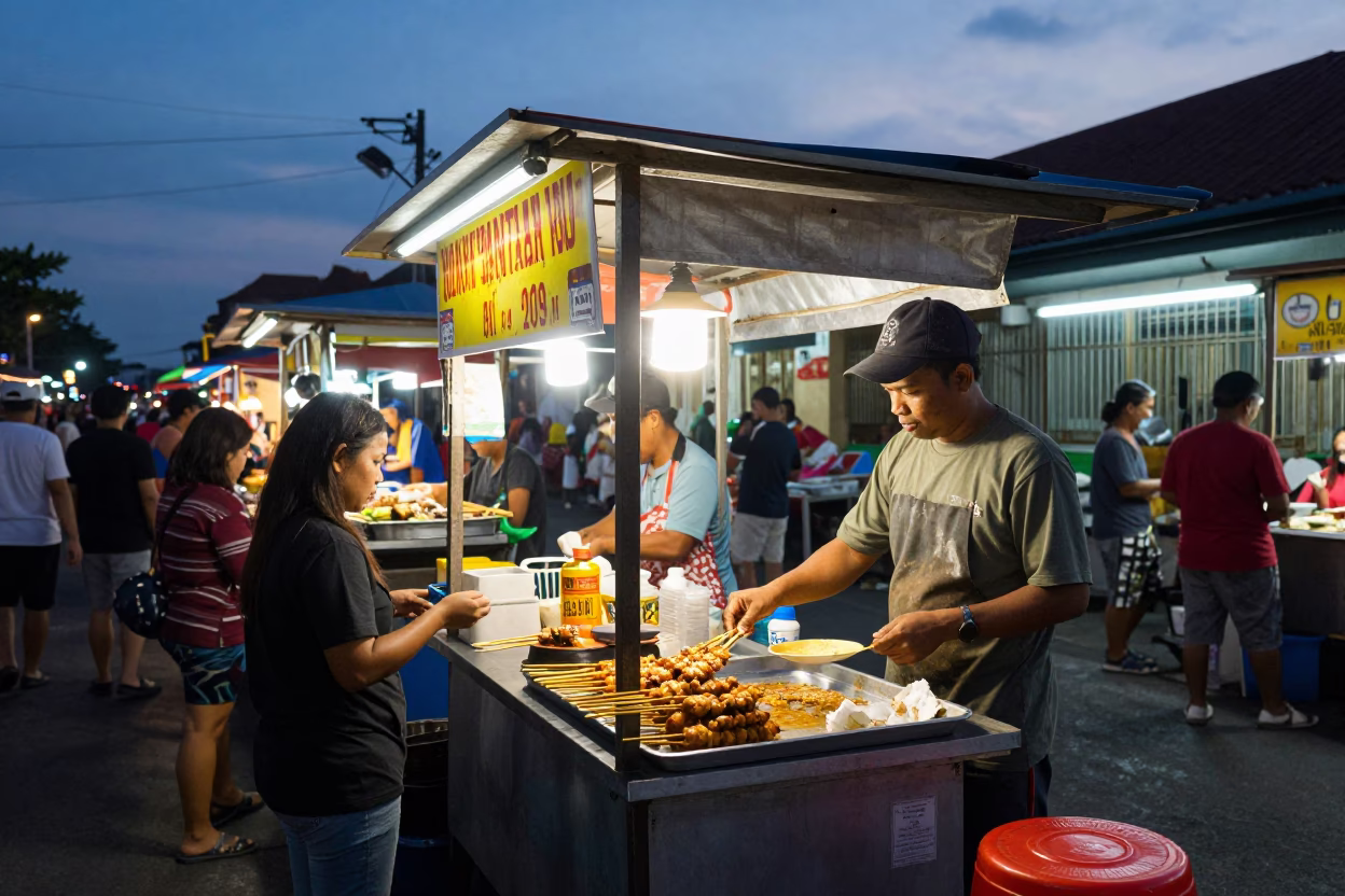Twilight on Street Stall in Denpasar in in Denpasar, Indonesia