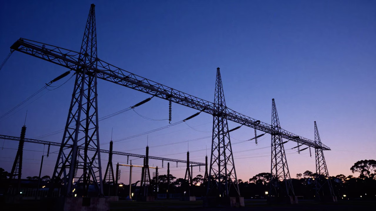 Twilight on Substation Lattice in Sydney in in Sydney, New South Wales, Australia