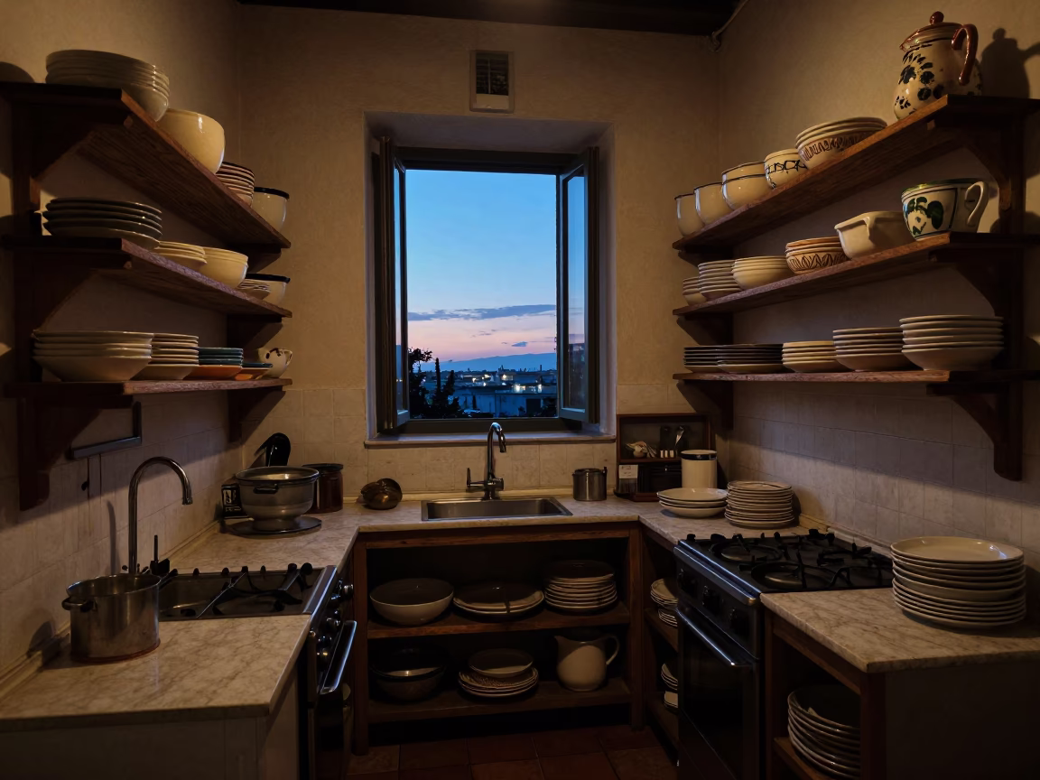 Twilight on Traditional Neapolitan Kitchen in Naples in in Naples, Italy