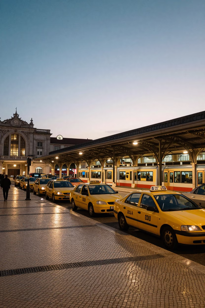 Twilight on Train Station in Lisbon in in Lisbon, Portugal