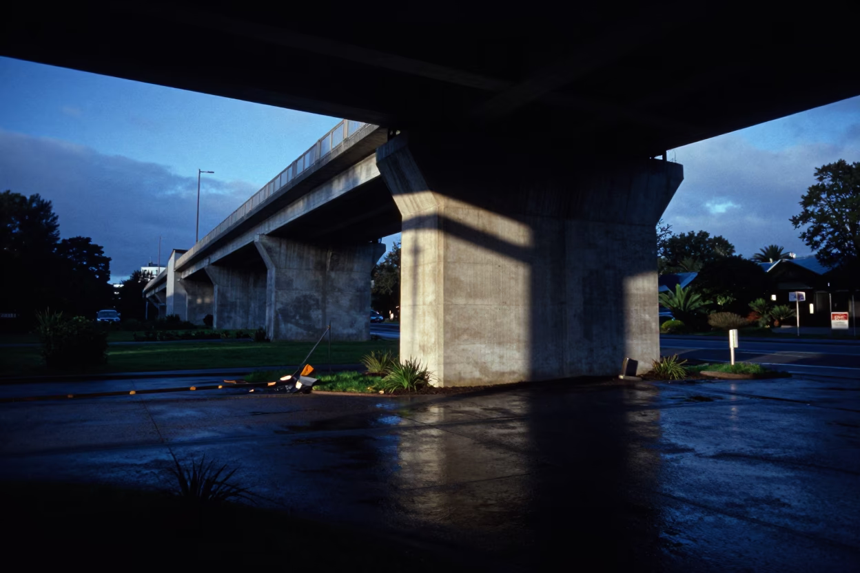 Twilight on Viaduct Shadow in Christchurch in in Christchurch, New Zealand