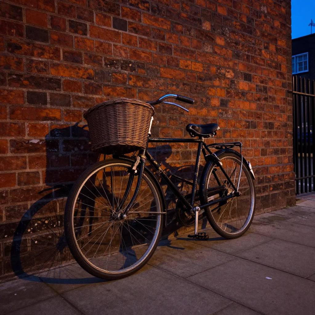 Twilight on Vintage Bicycle in London in in London, United Kingdom