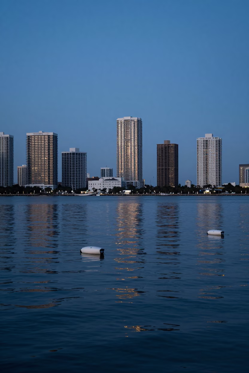 Twilight on Waterfront in Miami Florida in in Miami, Florida, United States