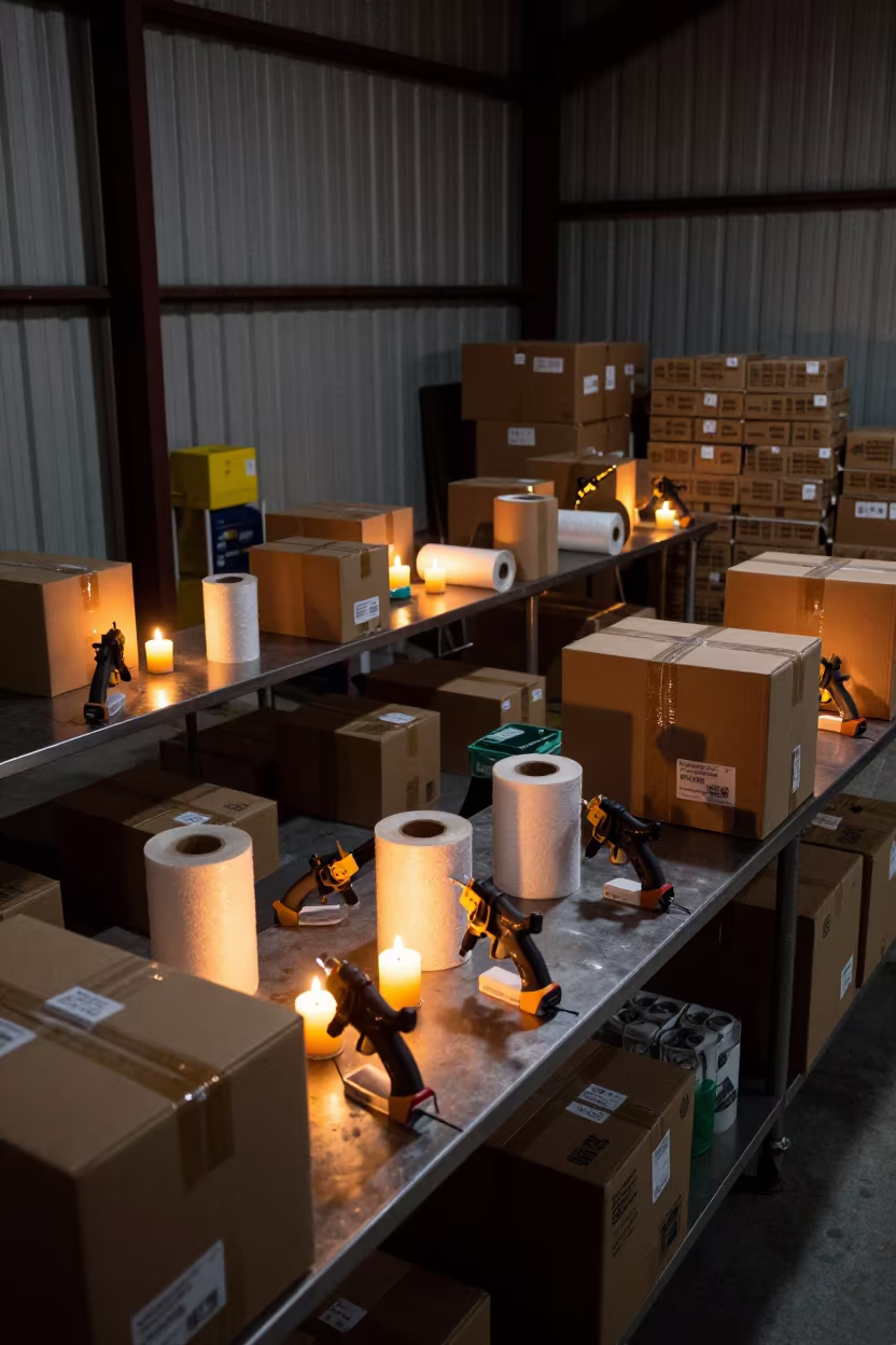Twilight Packing Station in Seychelles Distribution Center in inside a distribution center pick aisle in Victoria Seychelles