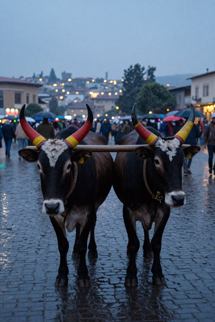 Twilight Pongal Festival Cattle Mekelle Square in at a public square during a festival in Mekelle