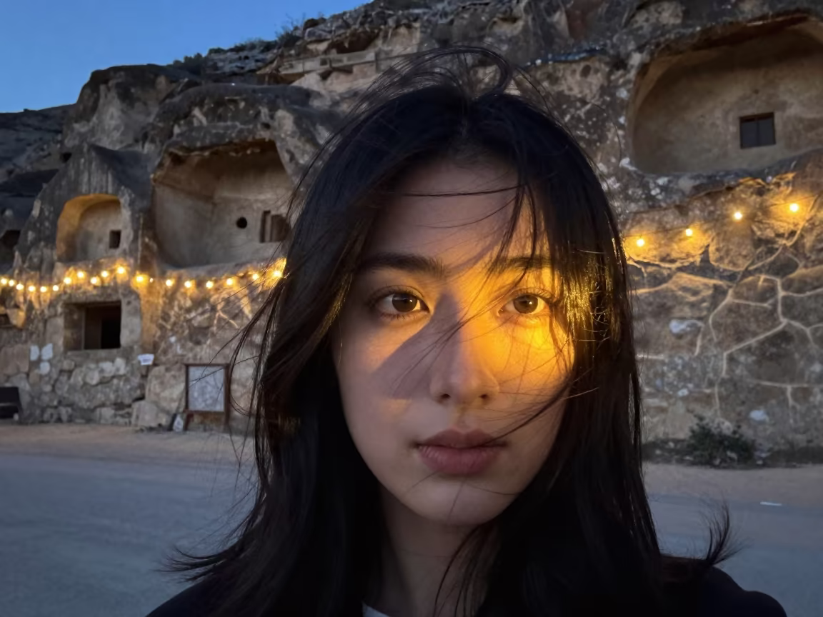 Twilight Portrait in Ortahisar Under Lantern Glow in in Ortahisar