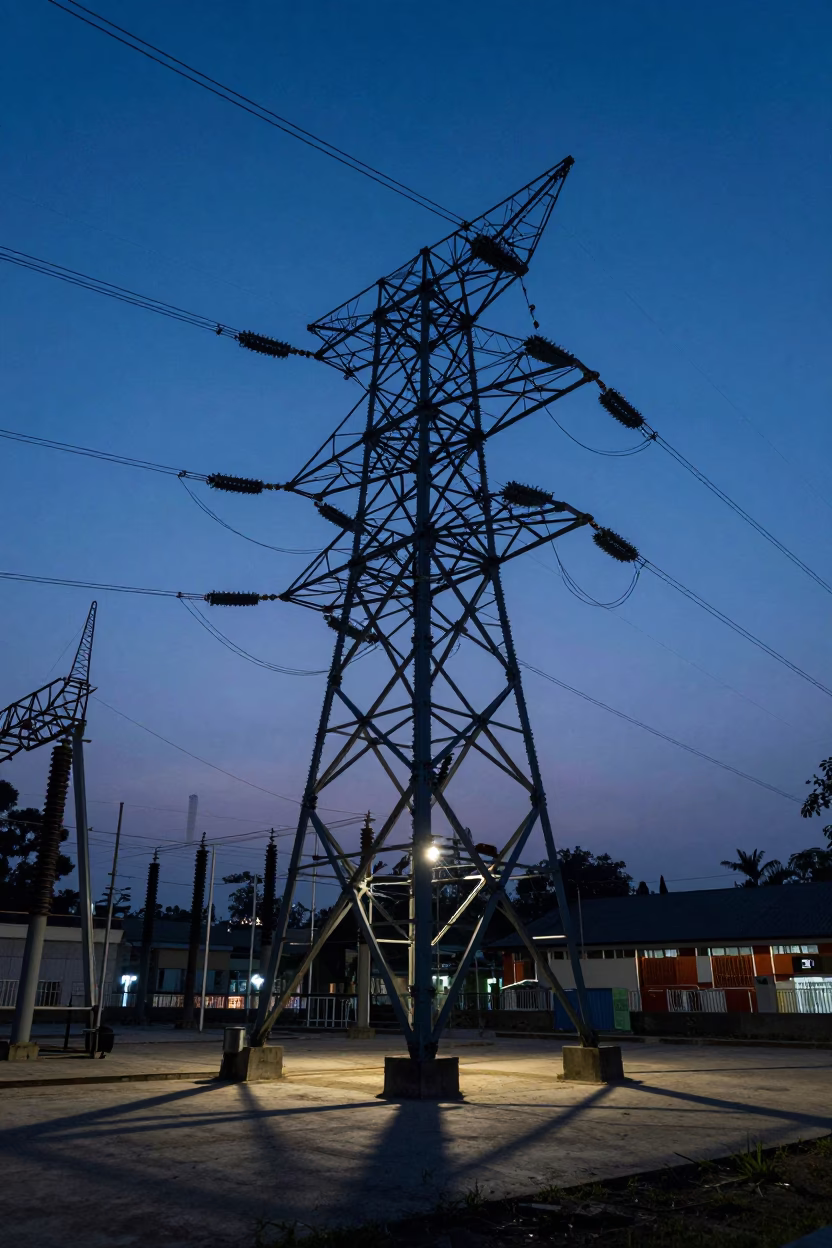 Twilight Power Substation Lattice in Kathmandu Nepal Cobalt Sky in in Kathmandu, Nepal