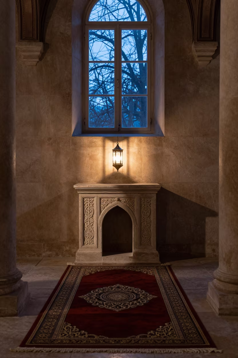 Twilight Prayer Rug at Stone Altar in Nantes in at the foot of a stone altar in Nantes