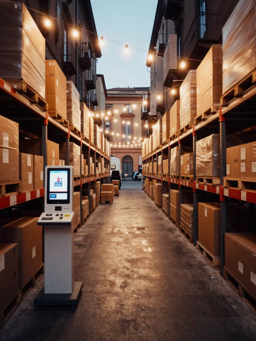 Twilight Proof Scan Shelf Naples Cross Dock in inside a cross-dock lane in Chiaia, Naples