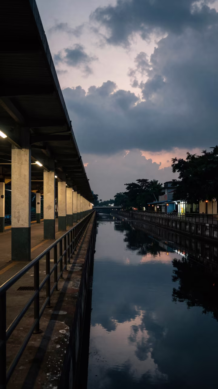 Twilight Rail Station Hall Canal Reflections Mumbai in near Mumbai