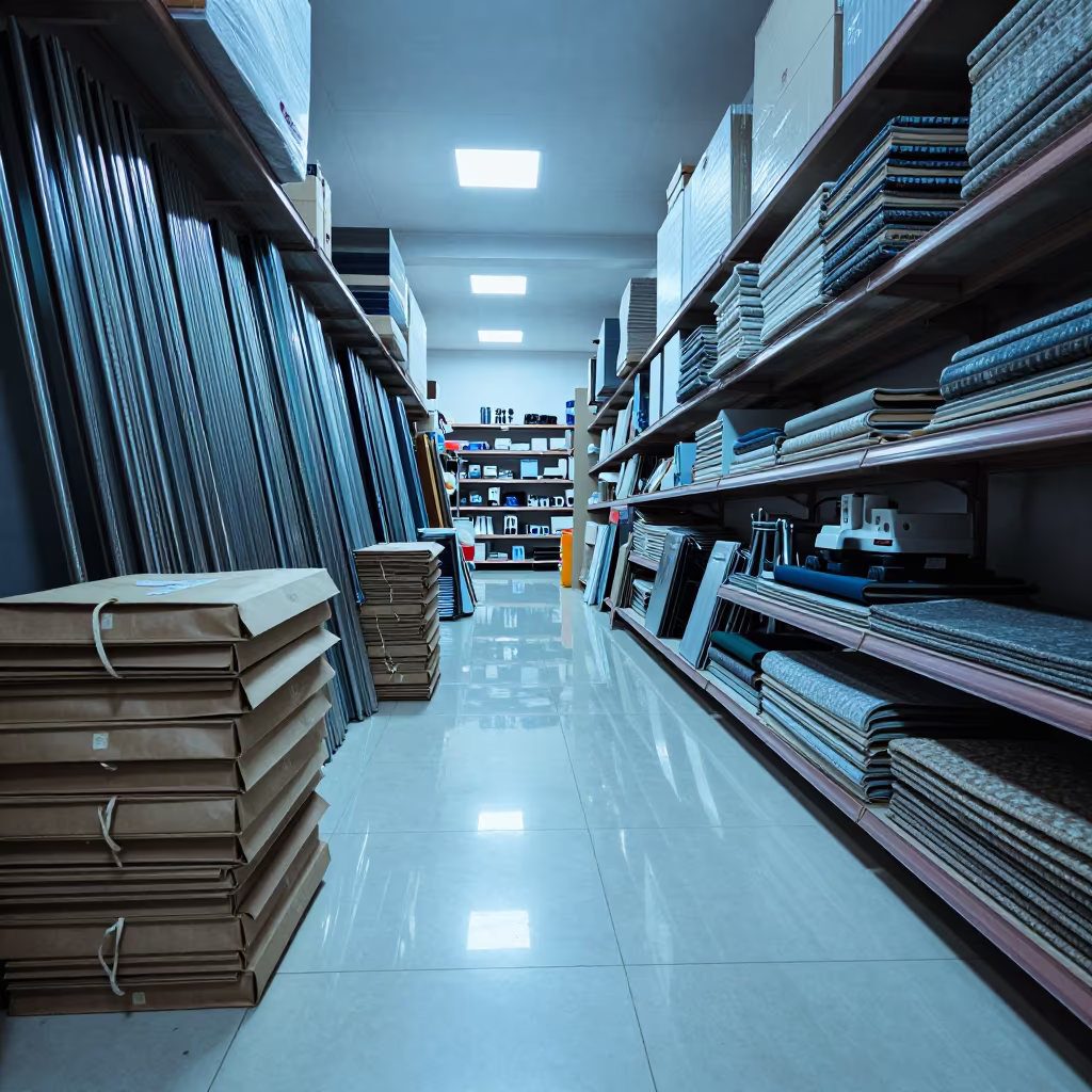 Twilight Rug Sample Rail at Wuhan Retail Counter in at a cash wrap counter with bags stacked nearby near Wuhan